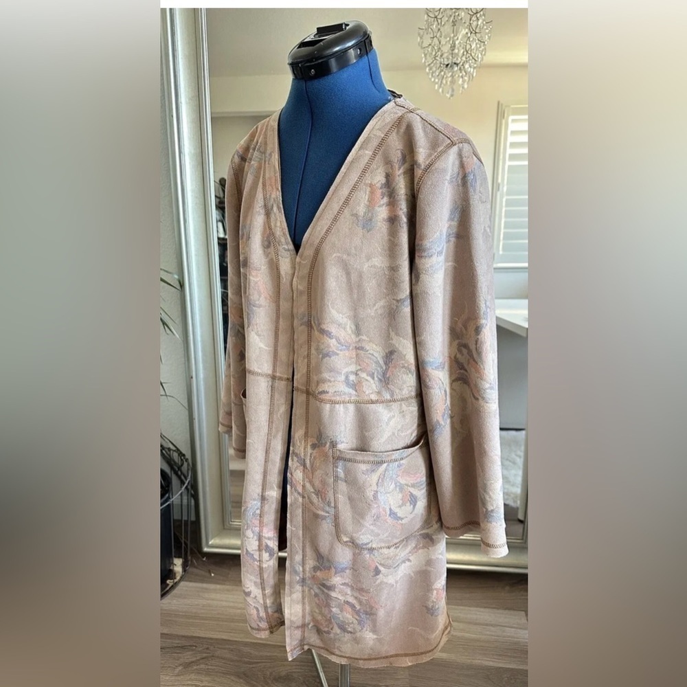 SOLITAIRE Anthropologie Vegan Suede Floral Dusty Rose Jacket Duster Size M